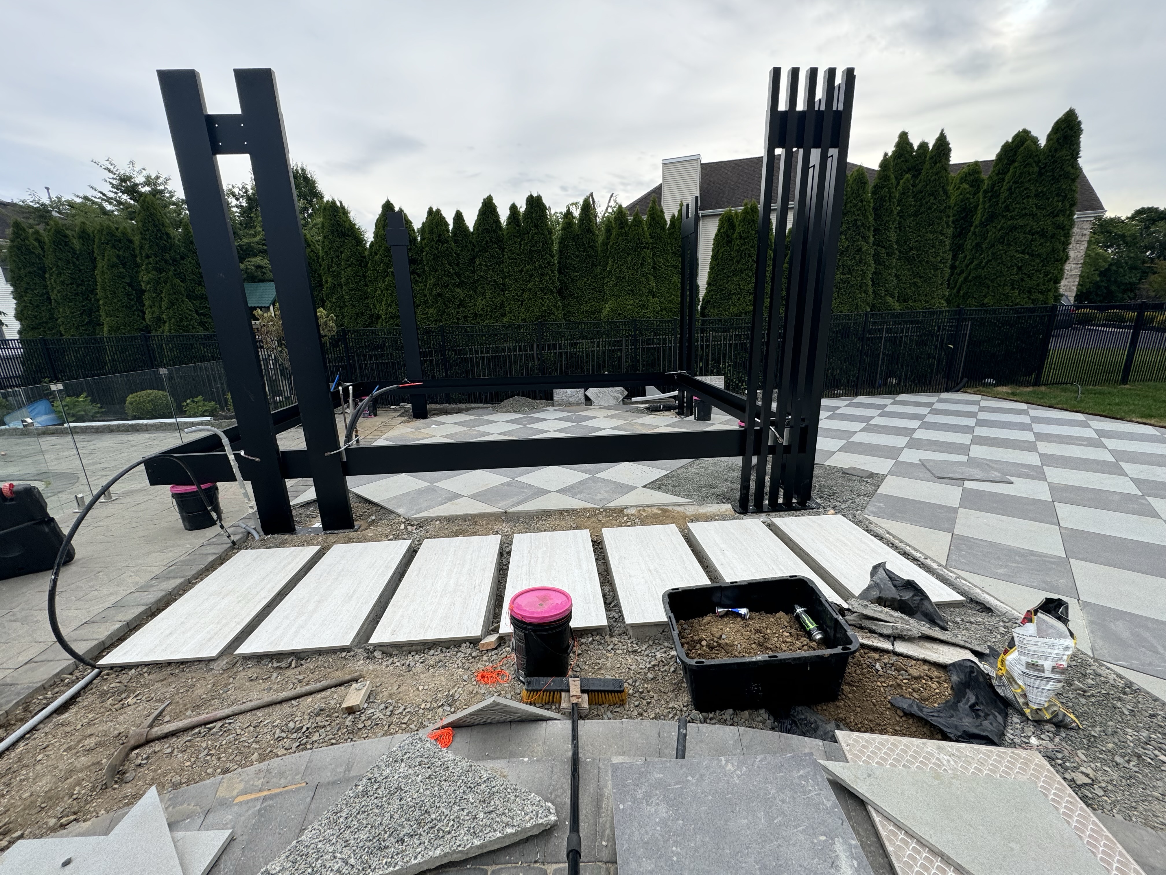 Pergola installation in progress